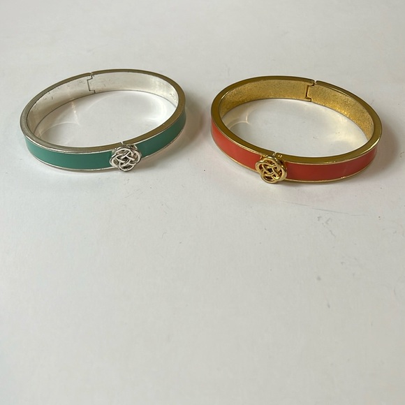Stella & Dot Lindsey Orange and green Enamel Infinity Knot Bangle Bracelets - Picture 3 of 6
